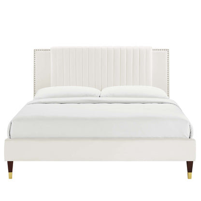 Modway Outlet Zahra Channel Tufted Performance Velvet King Platform Bed by Modway  Bedroom Furniture White - MOD-7010-WHI