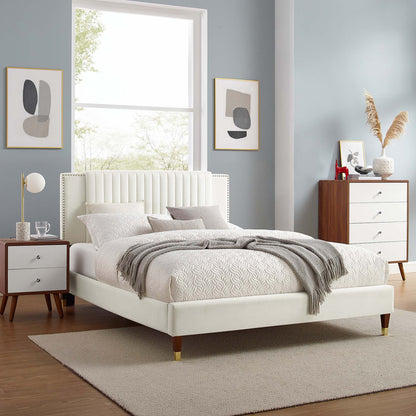 Modway Outlet Zahra Channel Tufted Performance Velvet King Platform Bed by Modway  Bedroom Furniture White - MOD-7010-WHI