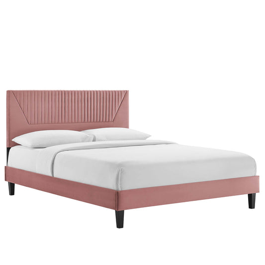 Modway Outlet Yasmine Channel Tufted Performance Velvet King Platform Bed by Modway  Bedroom Furniture Dusty Rose - MOD-7016-DUS