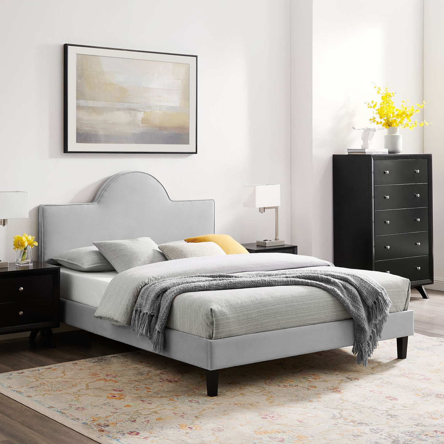 Modway Outlet Soleil Performance Velvet Full Bed by Modway  Bedroom Furniture Light Gray - MOD-7034-LGR