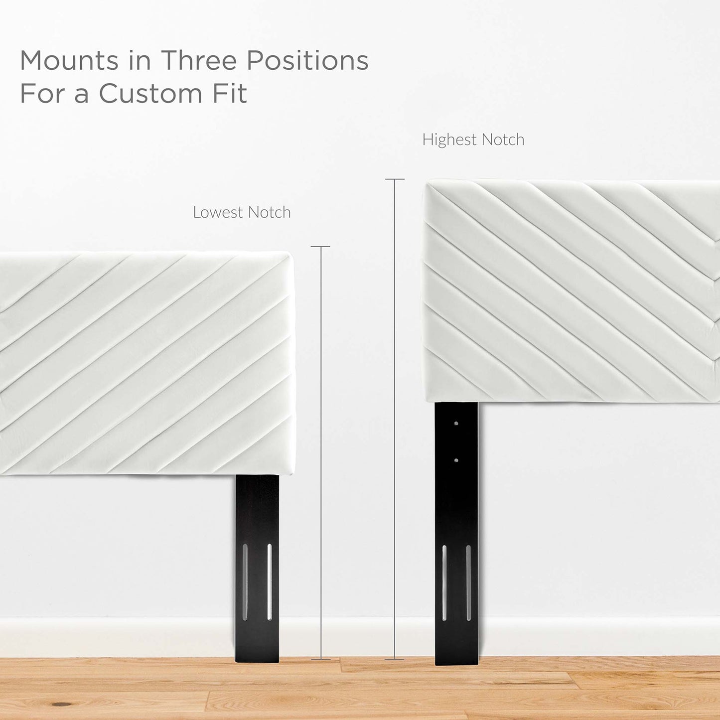 White quilted panels on adjustable black metal legs with three-position mounts for a custom fit.