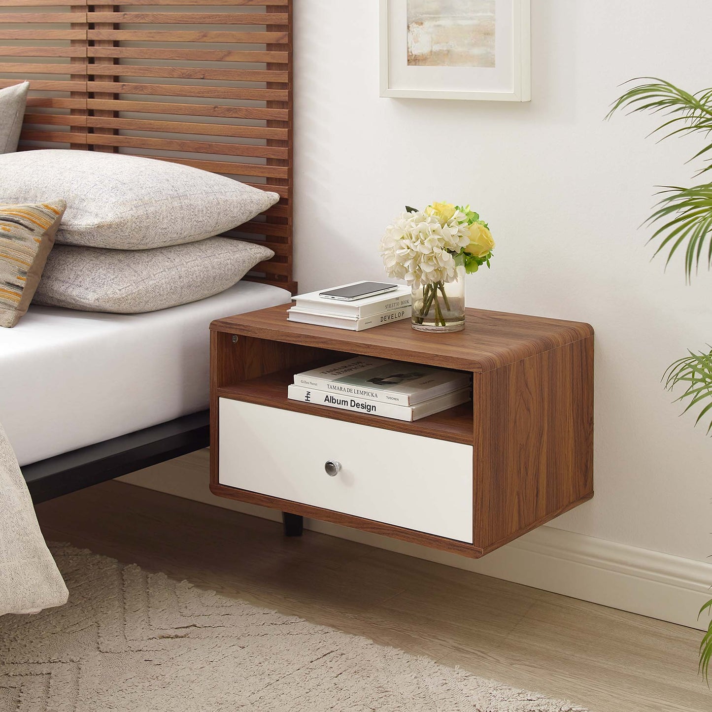 Modway Outlet Transmit Wall Mount Nightstand by Modway  Bedroom Furniture Walnut White - MOD-7059-WAL-WHI