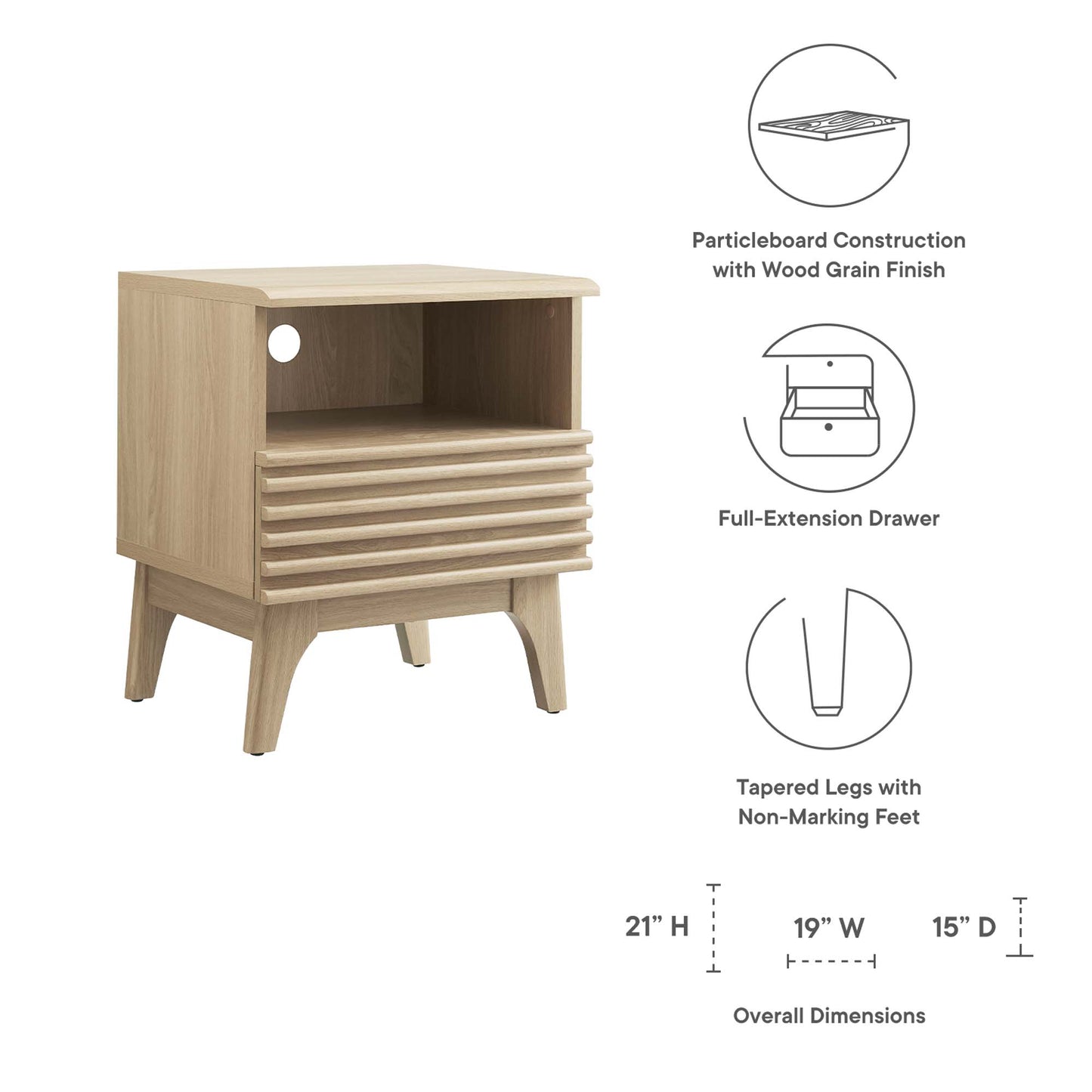 Modway - Render Nightstand by Modway  Bedroom  Brown - MOD-7070-OAK