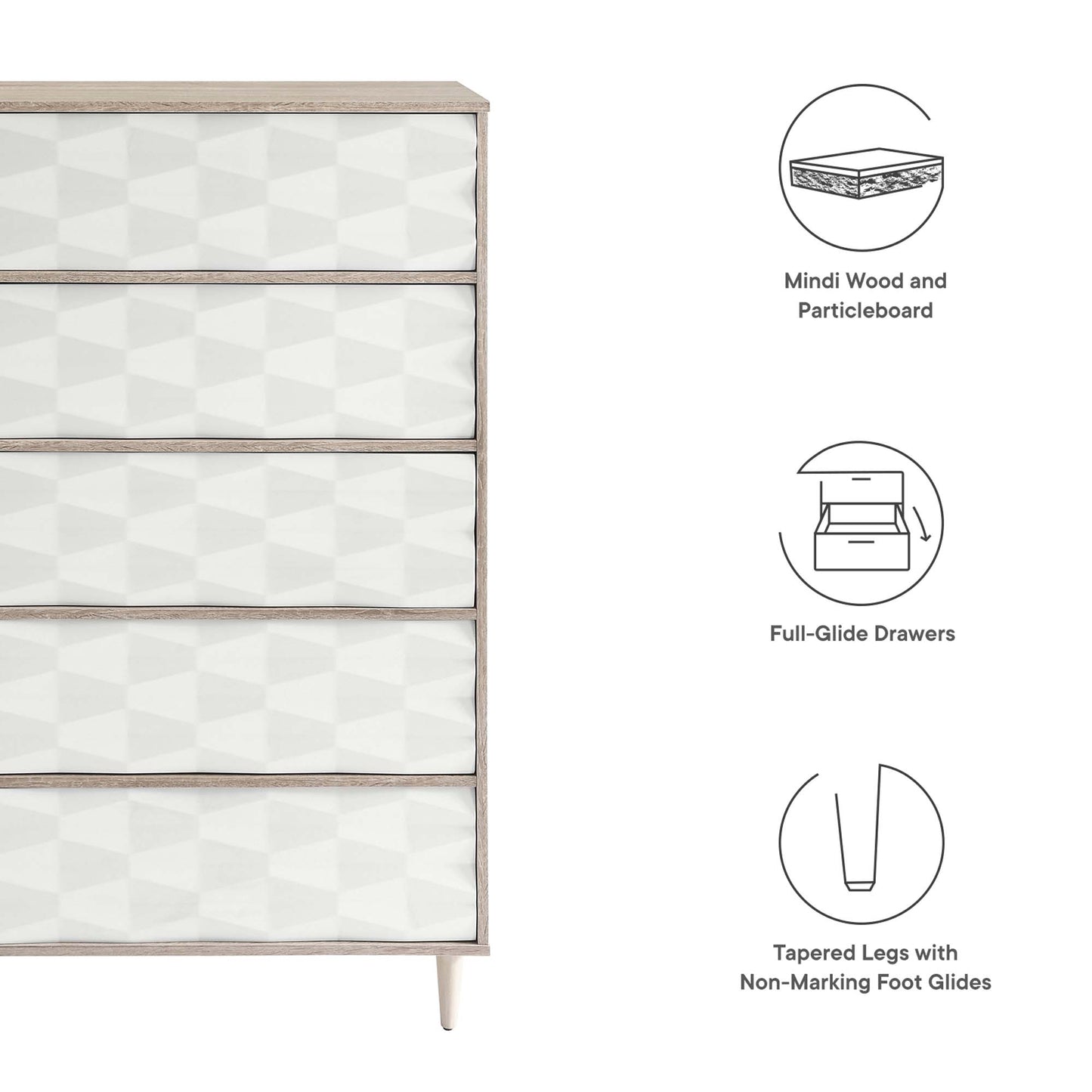 Modway Outlet Vespera 5-Drawer Chest by Modway  Bedroom Furniture Oak White - MOD-7082-OAK-WHI