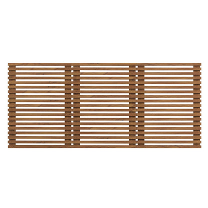Walnut wood headboard for a queen bed, wall-mount design with three-panel configuration and evenly spaced horizontal slats.