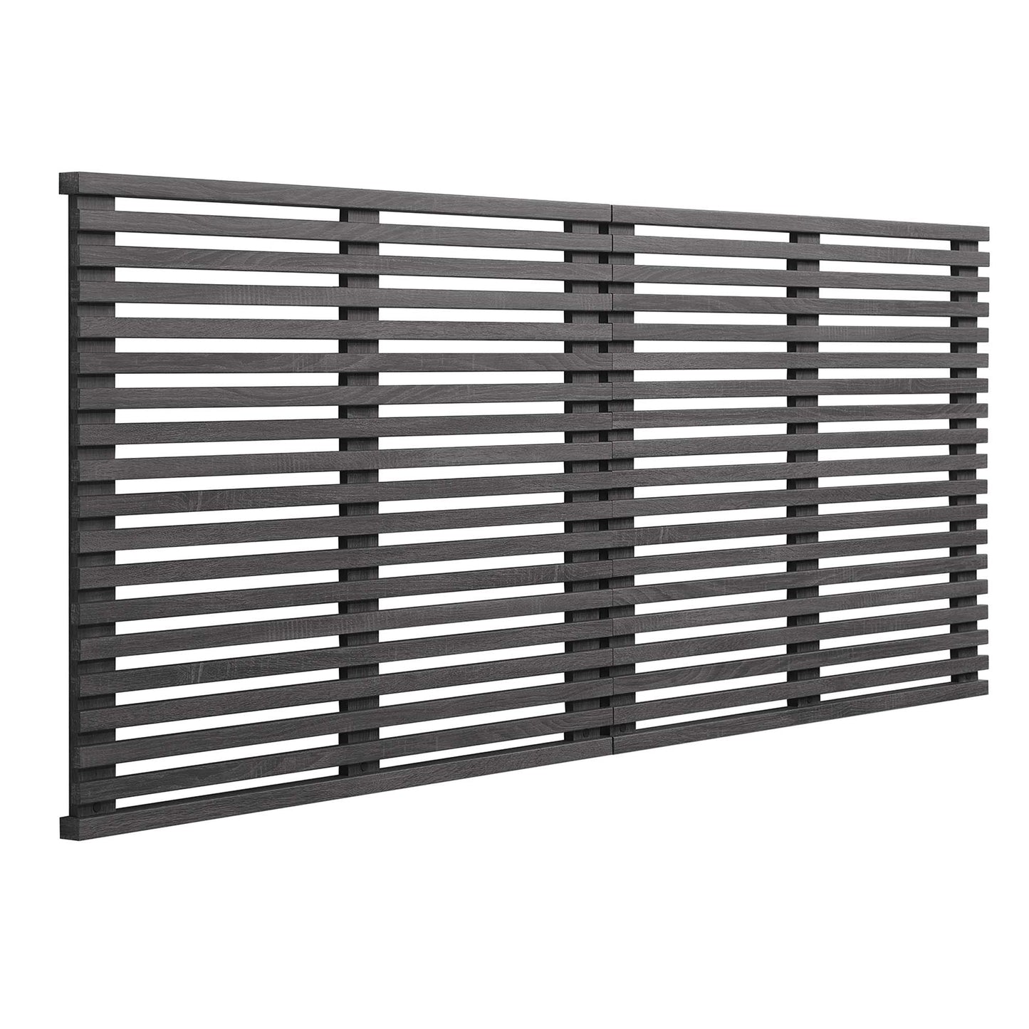 Two-panel dark charcoal horizontal slat headboard for king bed, wall-mount design.