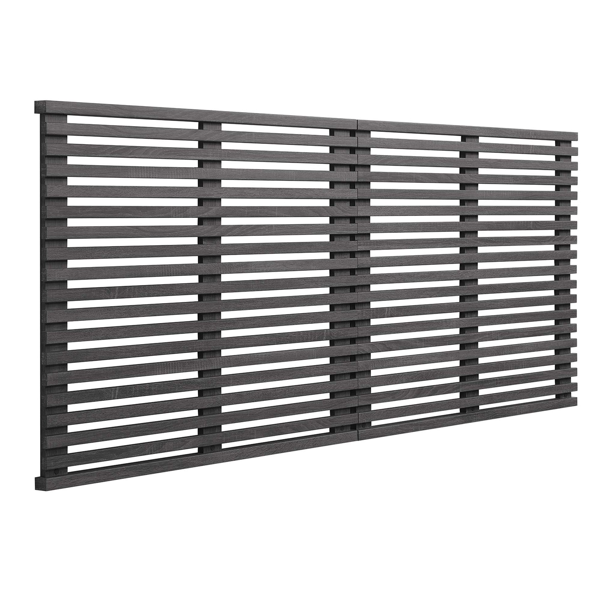 Two-panel dark charcoal horizontal slat headboard for king bed, wall-mount design.