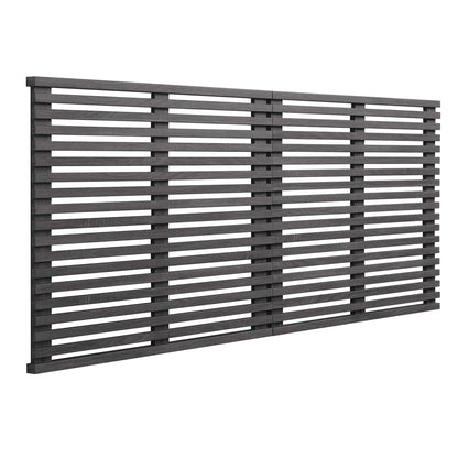 Two-panel dark charcoal horizontal slat headboard for king bed, wall-mount design.