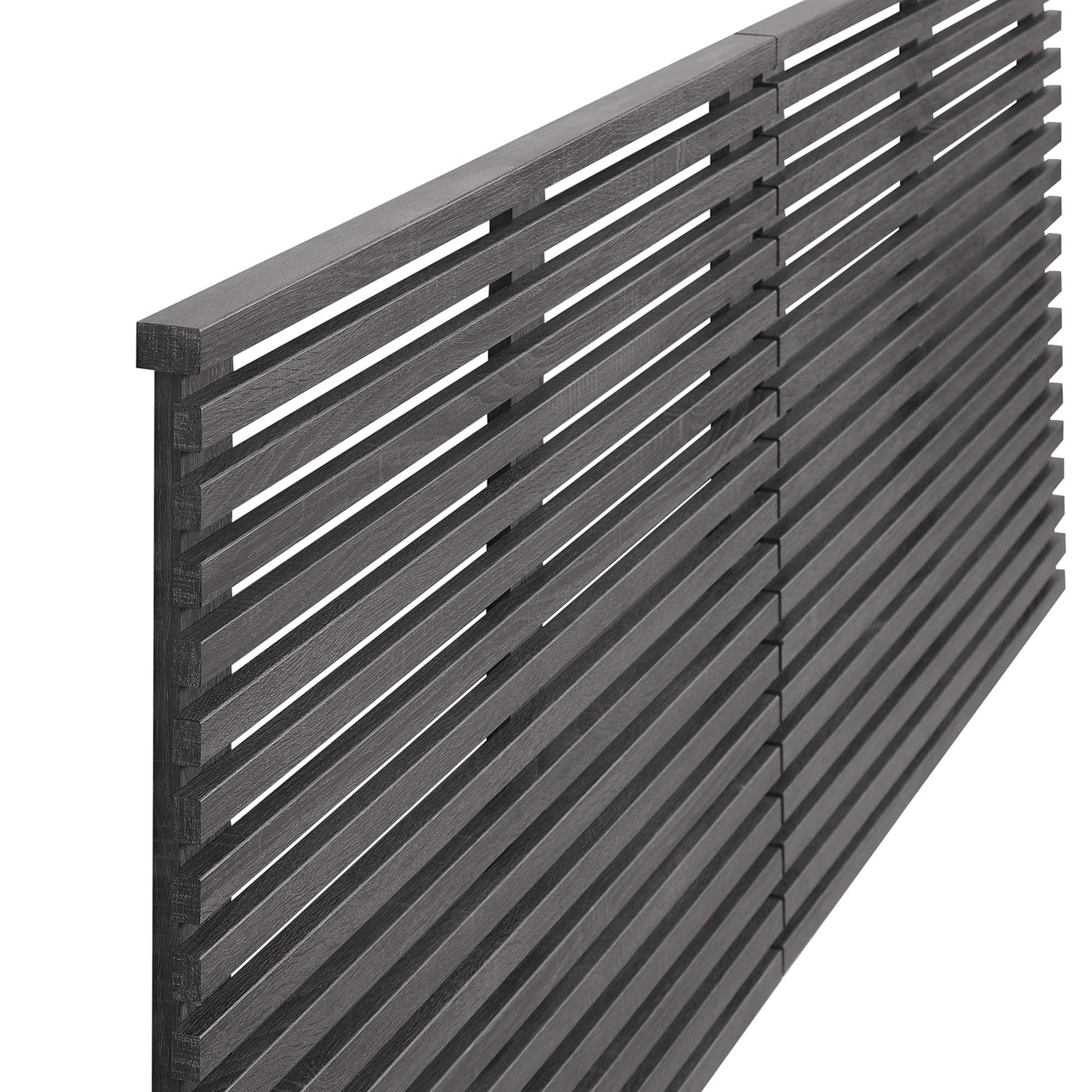 Charcoal king headboard with horizontal slatted design, wall-mounted.