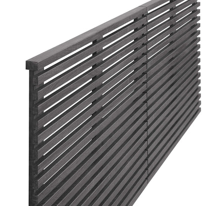 Charcoal king headboard with horizontal slatted design, wall-mounted.