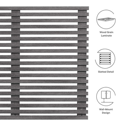 Charcoal wall-mounted king headboard.