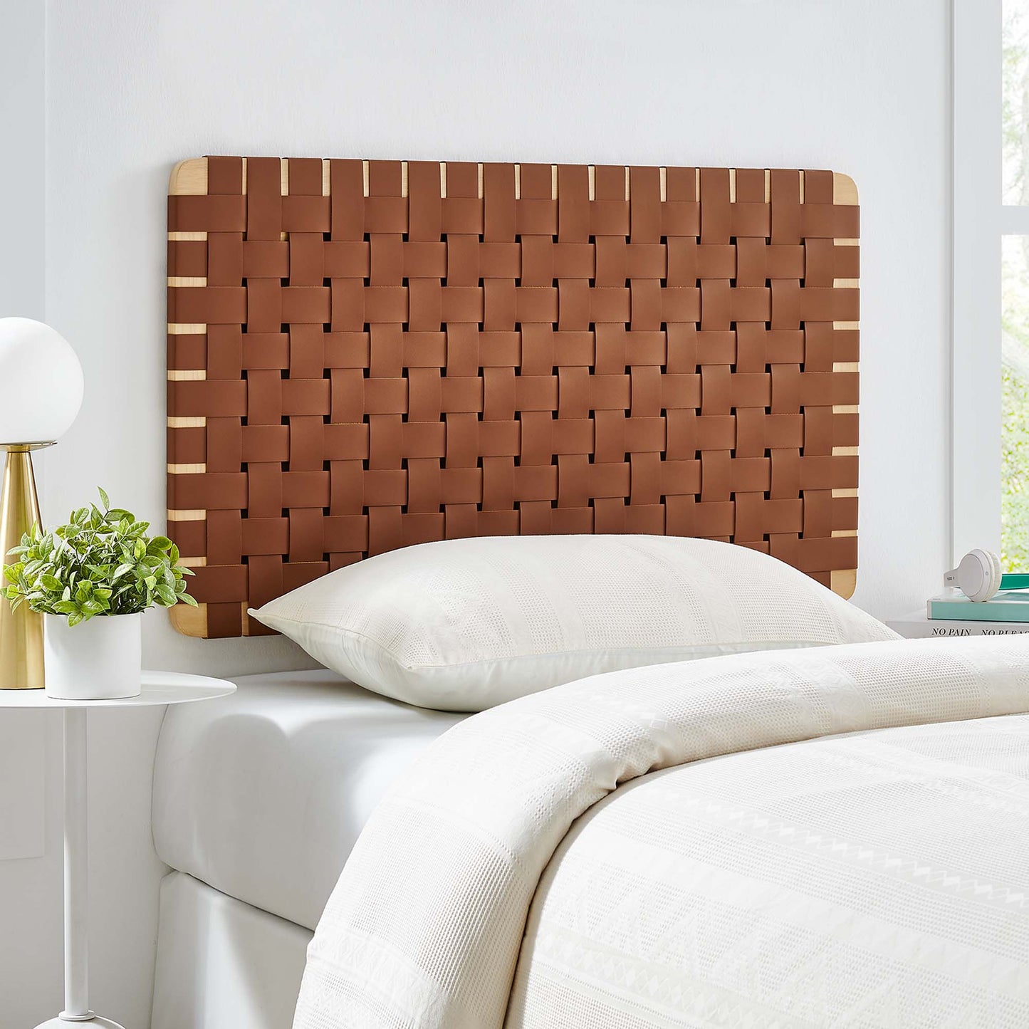 Modway - Sparta Weave Wall-Mount Vegan Leather Twin Headboard by Modway  Bedroom Headboards Brown - MOD-7120-NAT-BRN