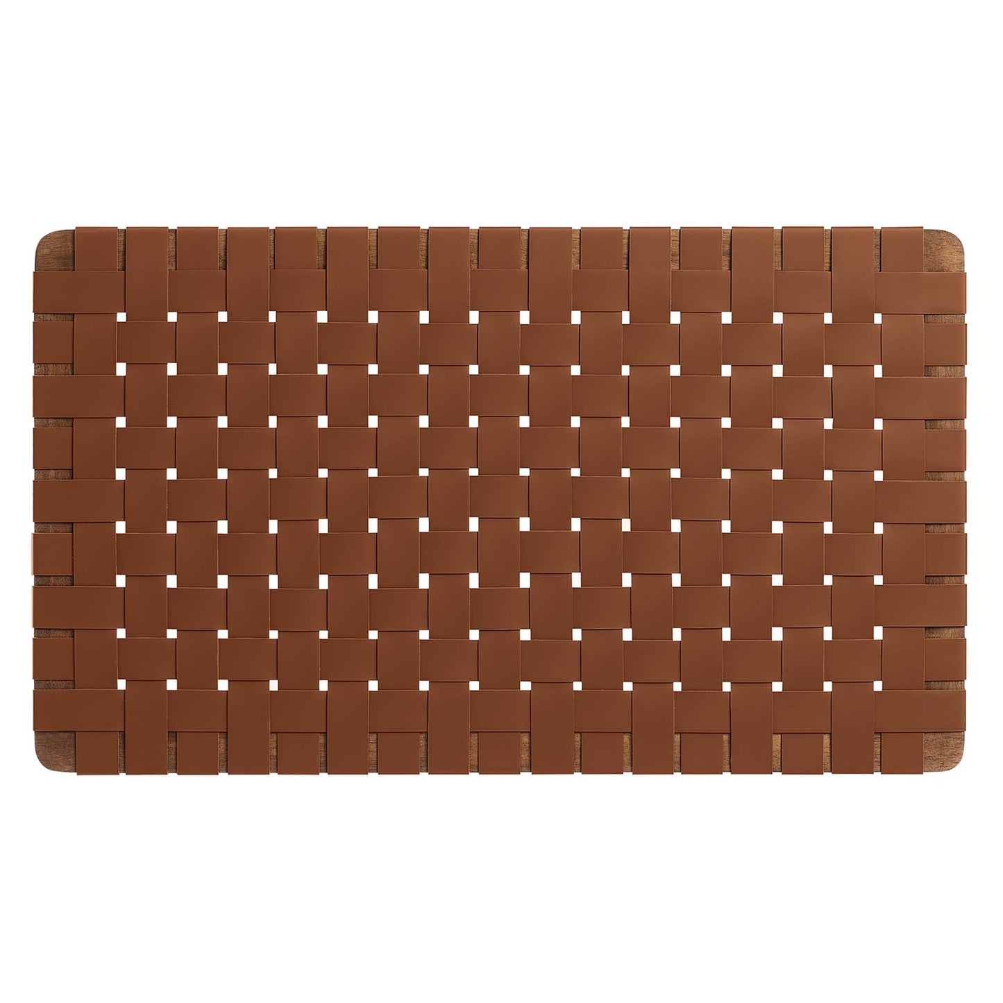 Walnut brown woven vegan leather wall-mount twin headboard with a grid weave.