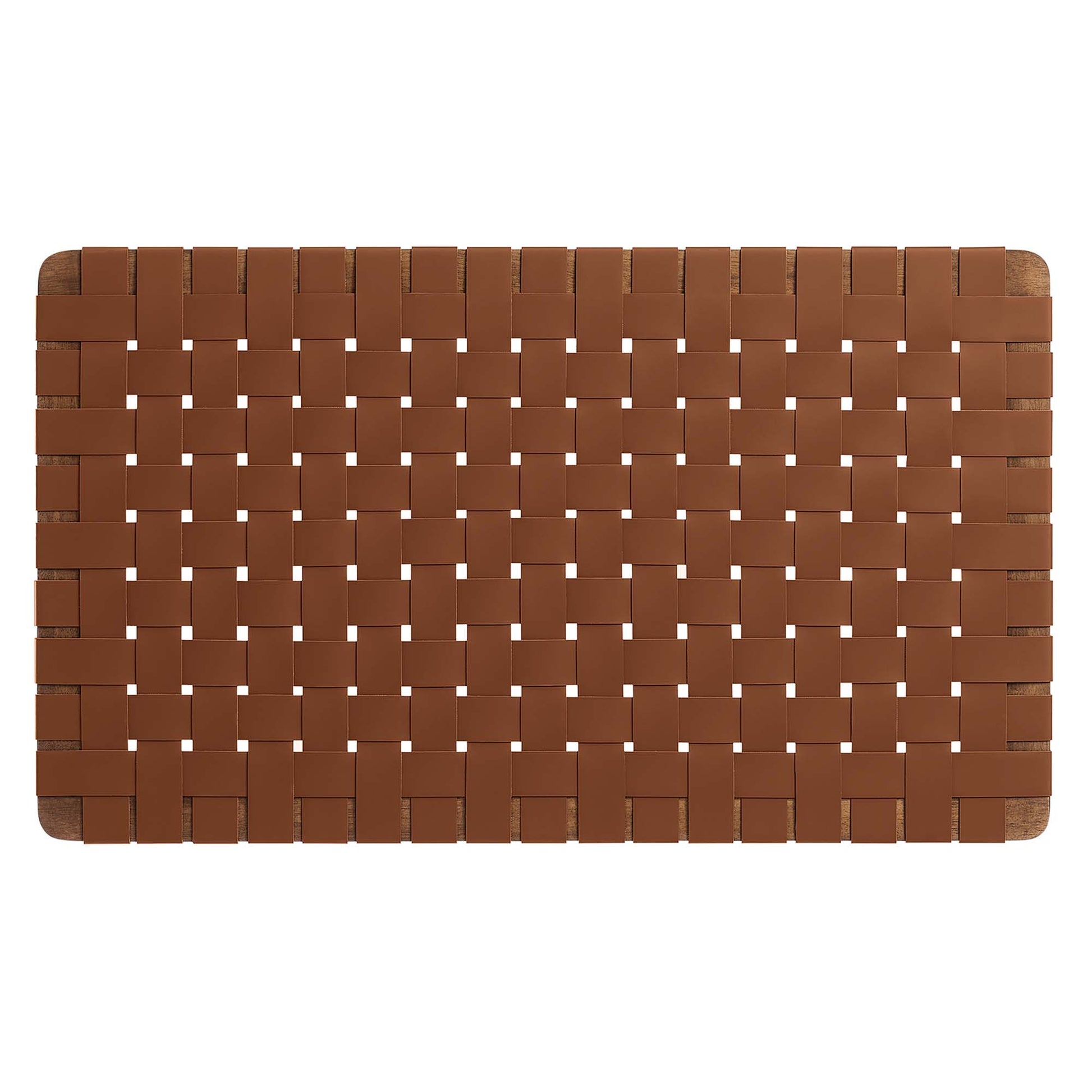 Walnut brown woven vegan leather wall-mount twin headboard with a grid weave.