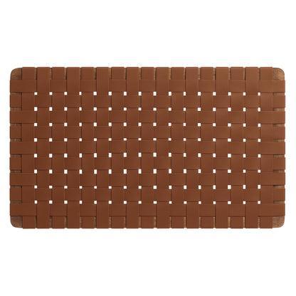 Walnut brown woven vegan leather wall-mount twin headboard with a grid weave.