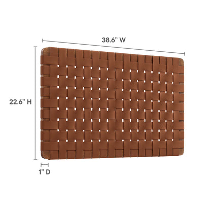 Walnut brown vegan leather twin headboard, wall-mount; 38.6" W x 22.6" H x 1" D