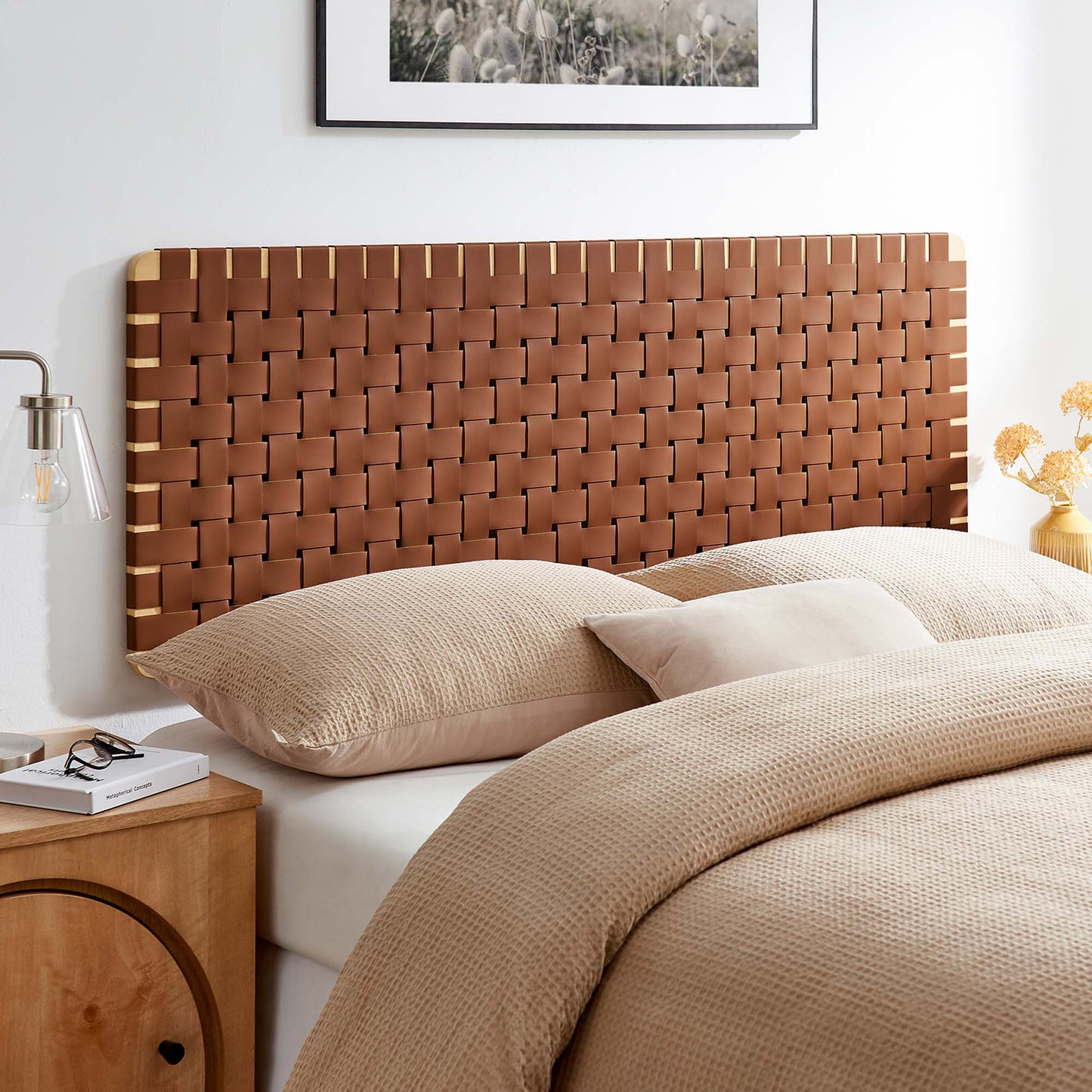 Modway - Sparta Weave Wall-Mount Vegan Leather Queen Headboard by Modway  Bedroom Headboards Brown - MOD-7124-NAT-BRN