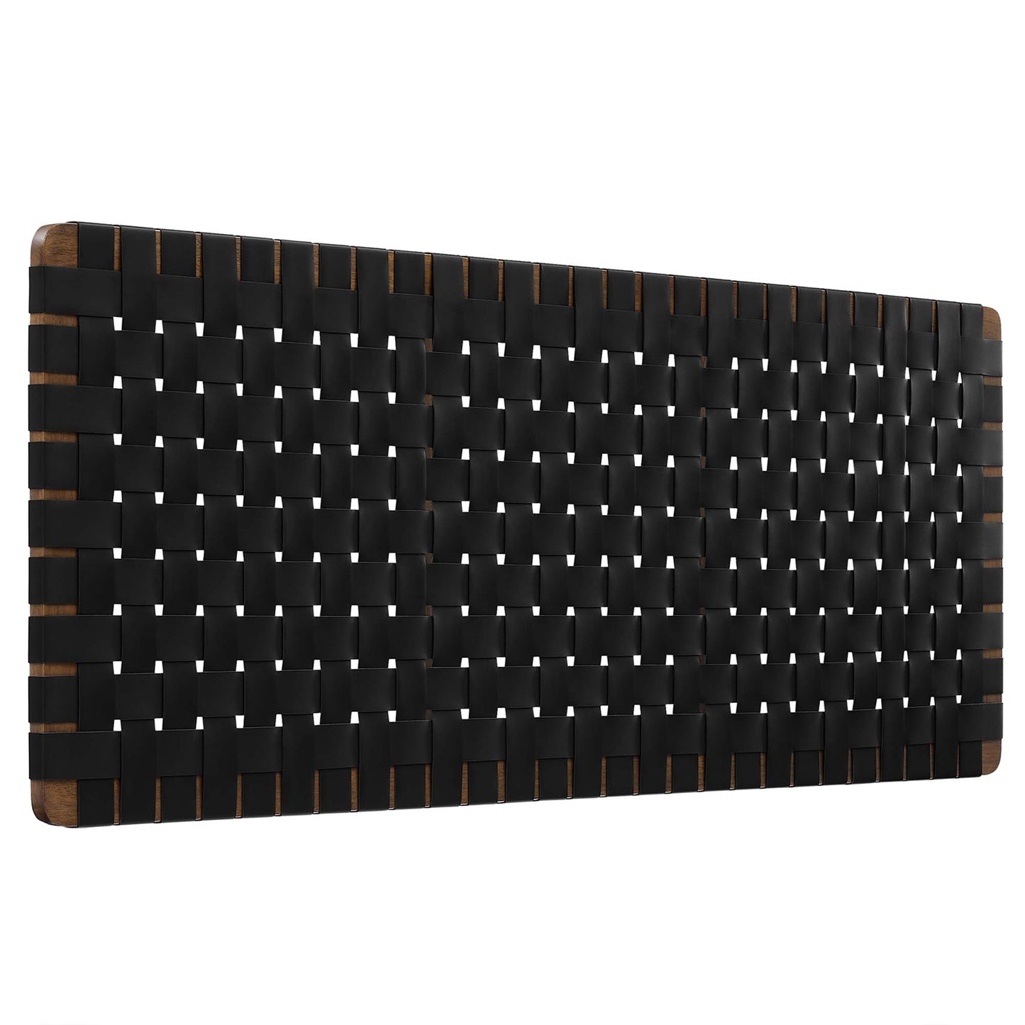 Rectangular black vegan leather queen headboard with Sparta weave pattern, designed for wall-mount installation.