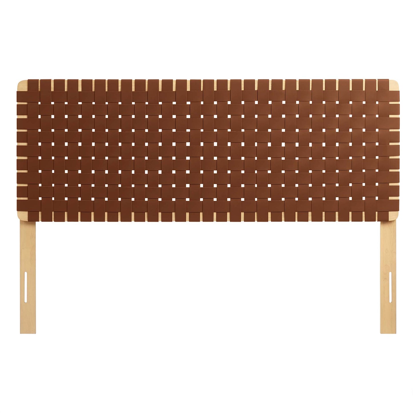 Brown vegan leather woven queen headboard.