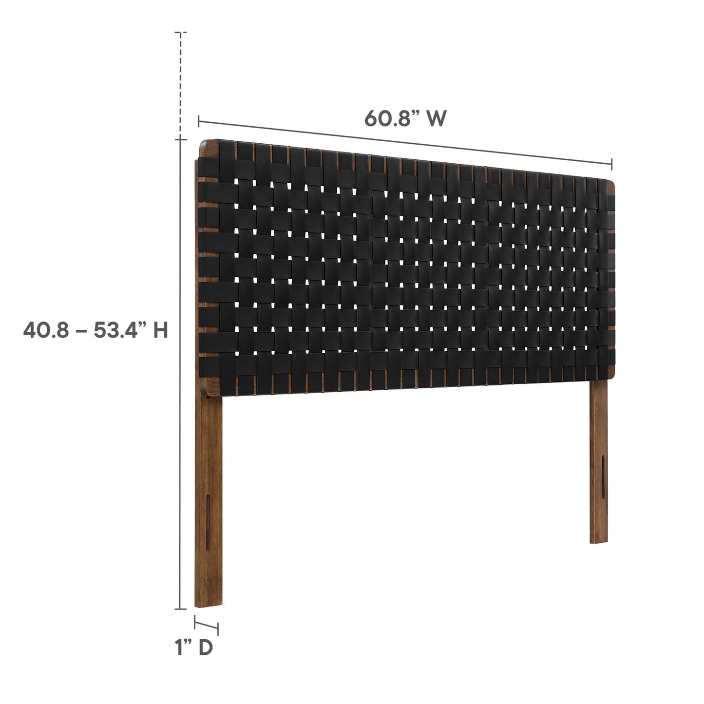 Black vegan-leather weave headboard for a queen bed with a rectangular panel.
