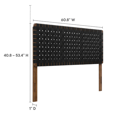 Black vegan-leather weave headboard for a queen bed with a rectangular panel.