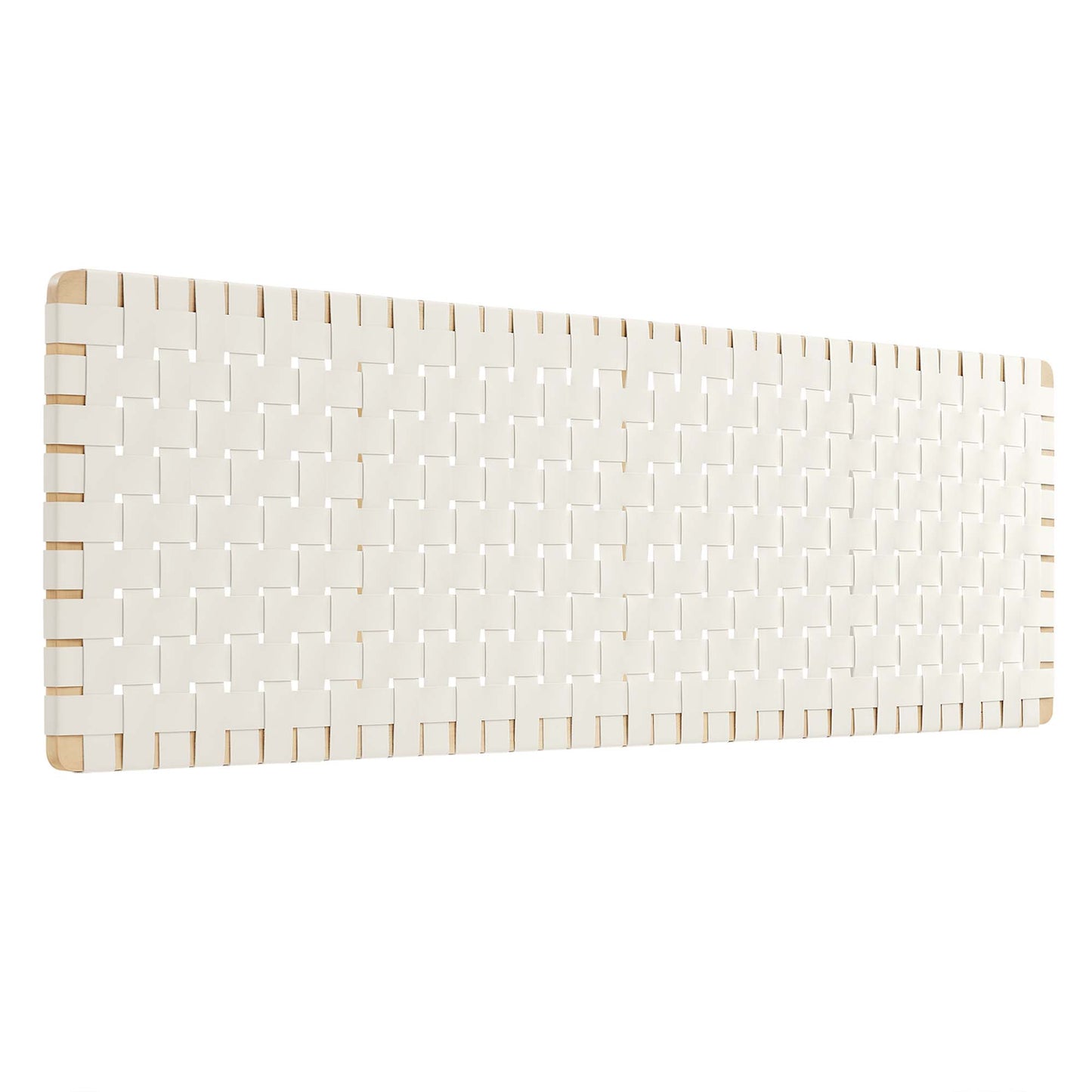 Brown vegan leather king headboard with a woven texture, wall-mount design.