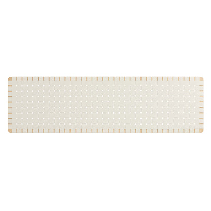 Natural beige vegan leather king headboard, wall-mounted, with a textured weave.