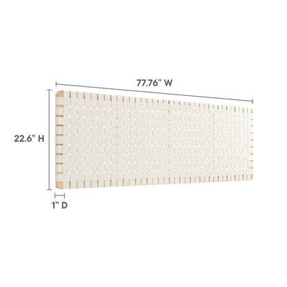Natural beige vegan leather headboard with Sparta weave texture, wall-mount design, king size, 77.76 W x 22.6 H x 1 D.