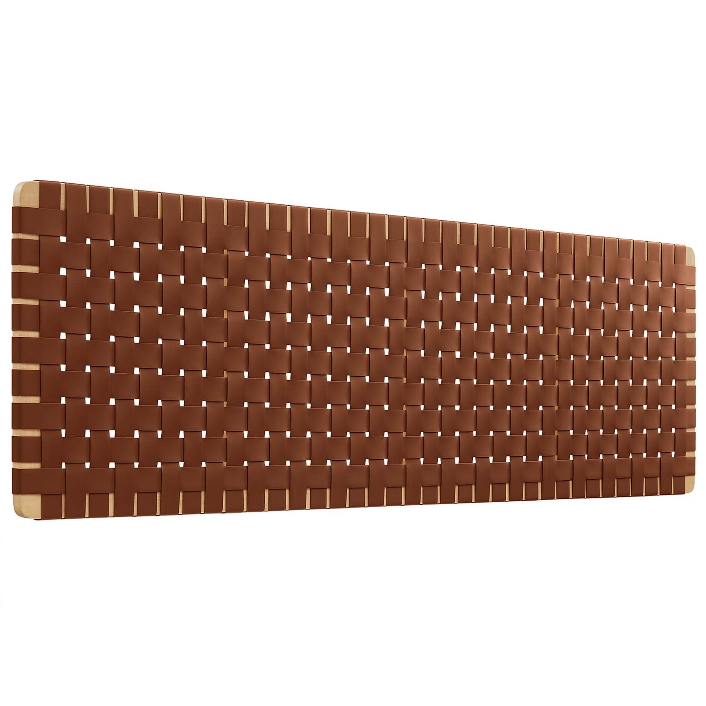 Brown king-size vegan leather headboard with a woven texture.