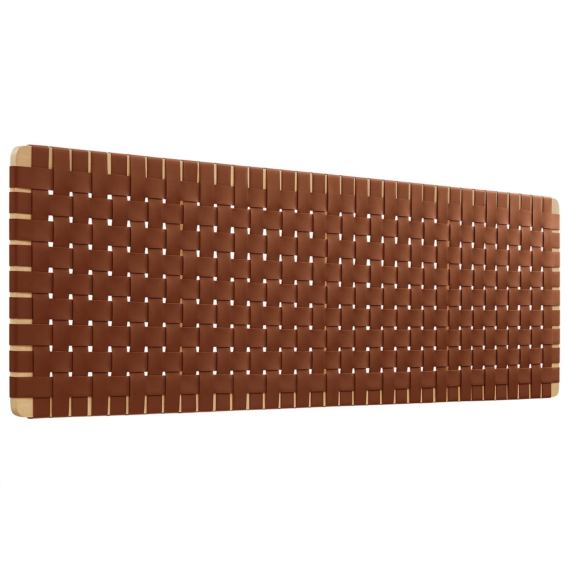 Brown king-size vegan leather headboard with a woven texture.