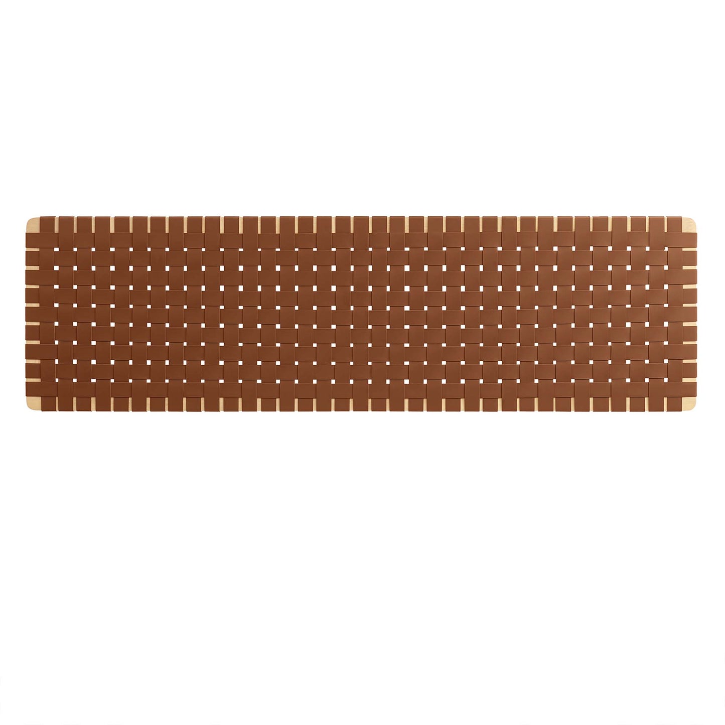 Brown Sparta weave vegan leather king wall-mount headboard with rectangular stitched pattern.