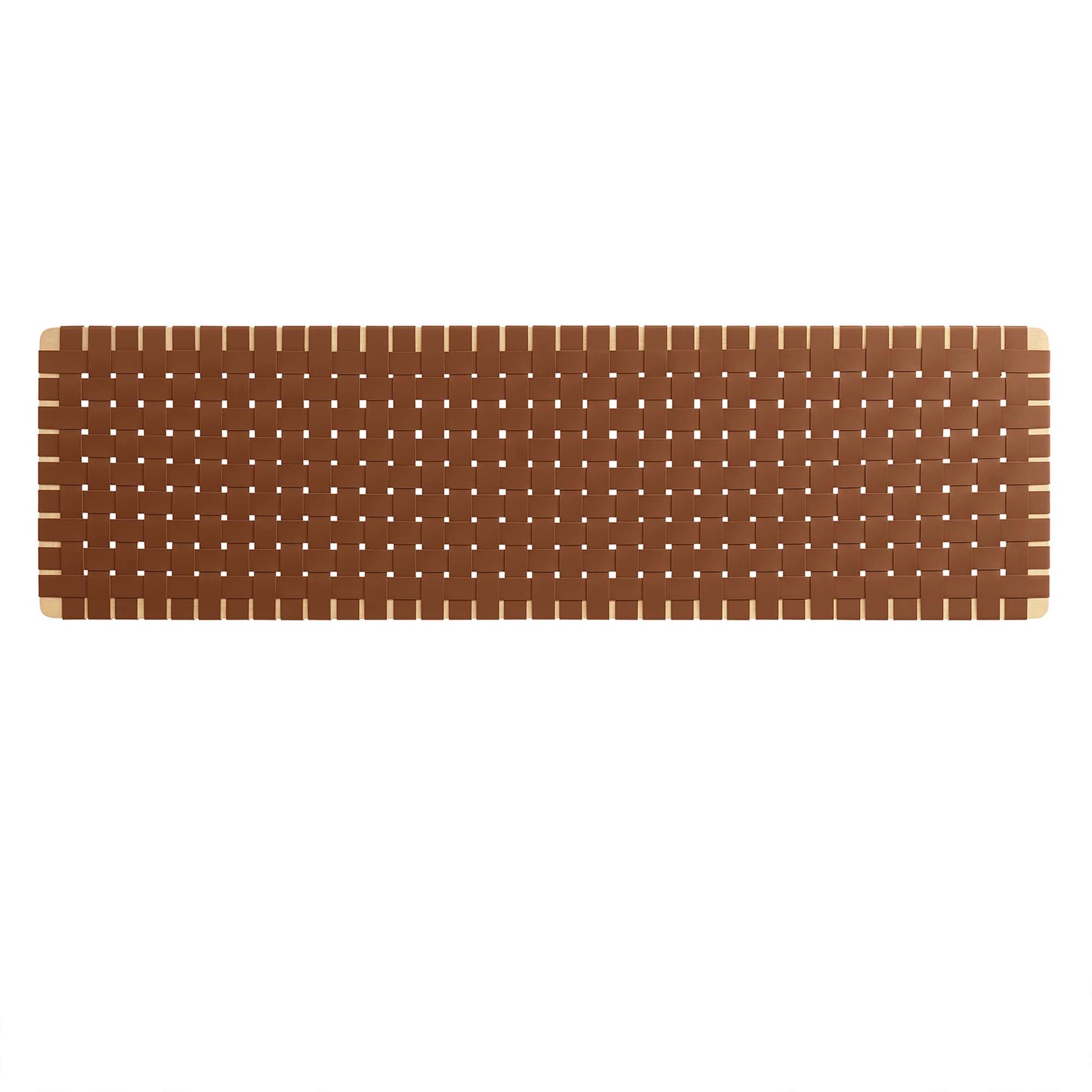 Brown Sparta weave vegan leather king wall-mount headboard with rectangular stitched pattern.