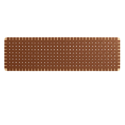 Brown Sparta weave vegan leather king wall-mount headboard with rectangular stitched pattern.