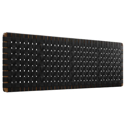 Black wall-mount vegan leather king headboard with a woven texture.
