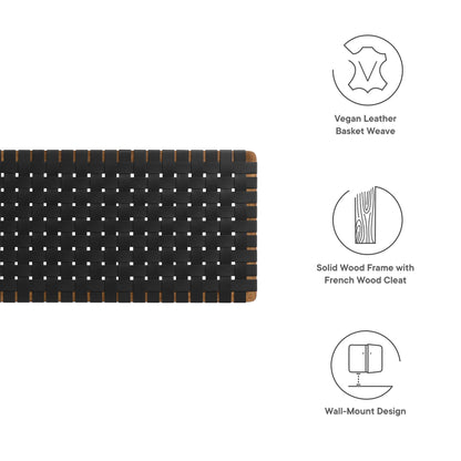 Walnut-black vegan leather basket-weave panel on a solid wood frame with a French cleat wall-mount