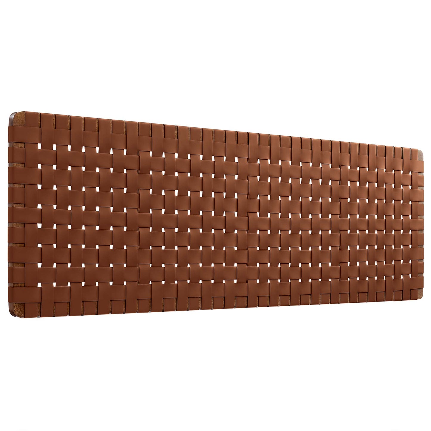 Brown wall-mounted vegan leather king headboard with a woven texture for the bedroom.