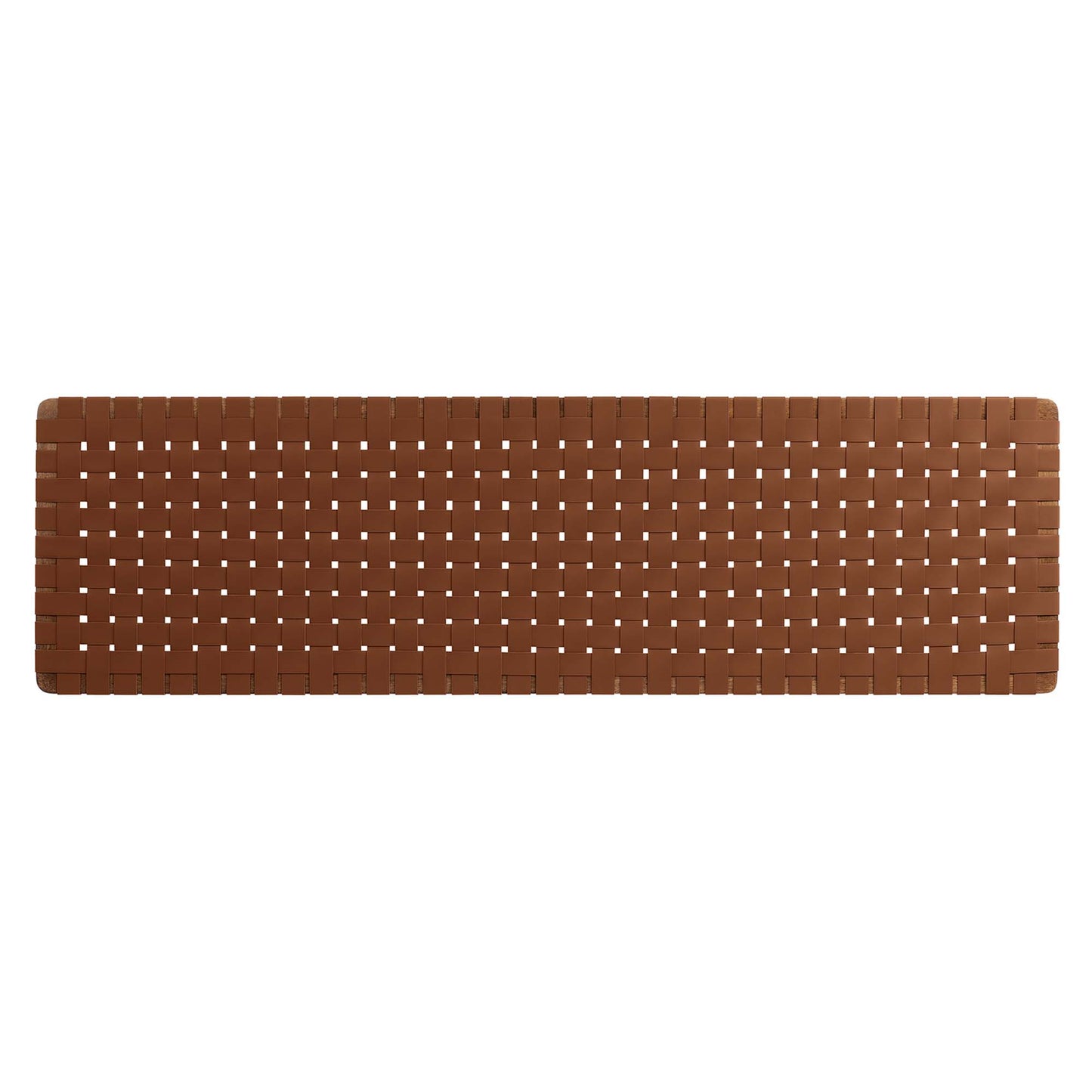Brown vegan leather headboard with a woven texture; wall-mounted for a king-size bed.