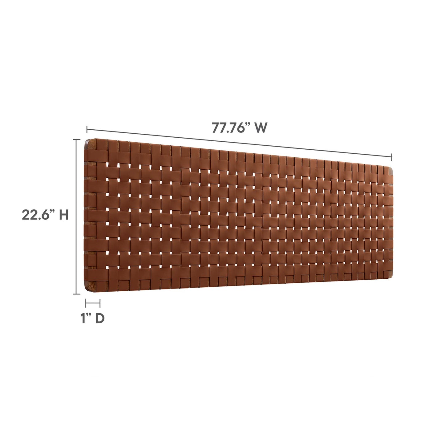 Walnut brown wall-mount vegan leather king headboard, 77.76W x 22.6H x 1D in