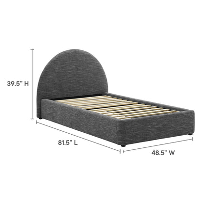 MOD-7128-HSL dark gray upholstered arched round twin platform bed with slatted base.