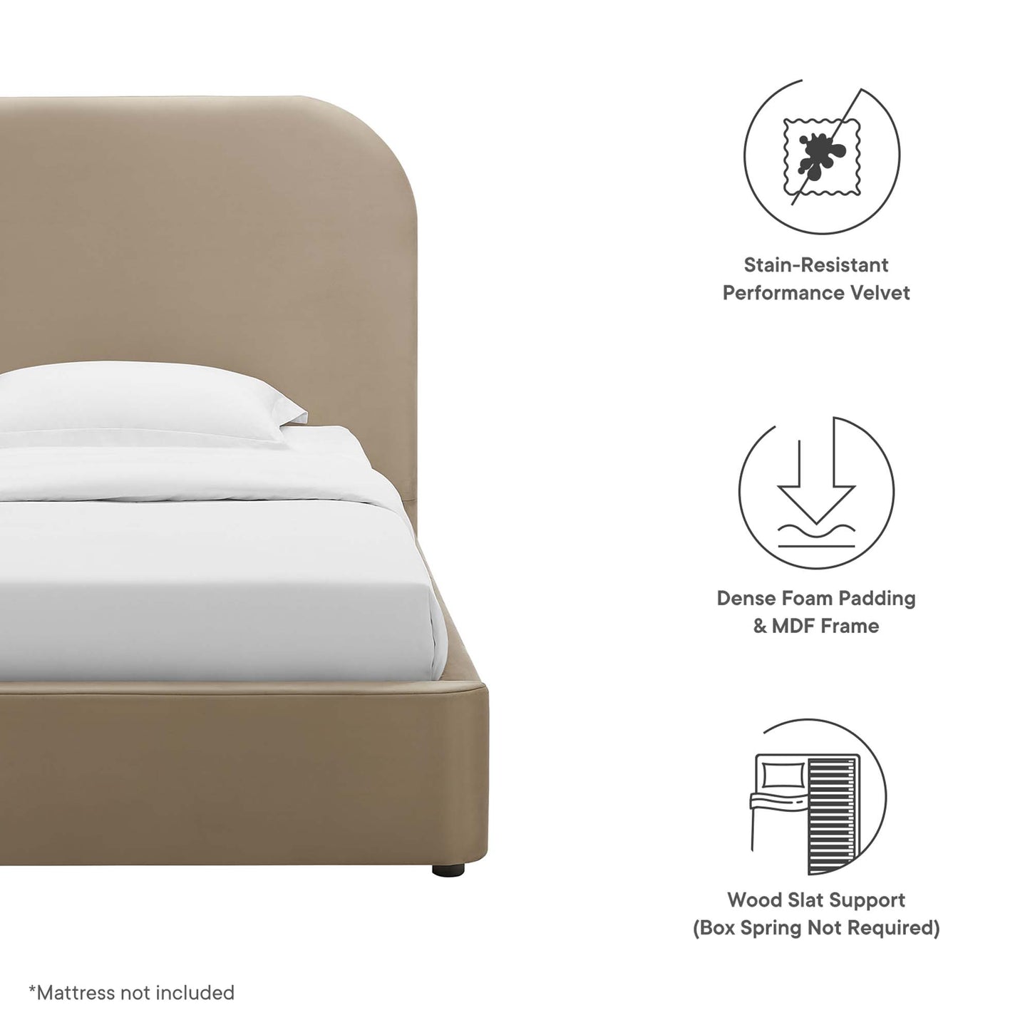 Modway - Keynote Performance Velvet Curved Twin Platform Bed by Modway  Bedroom Beds Brown - MOD-7137-TAU