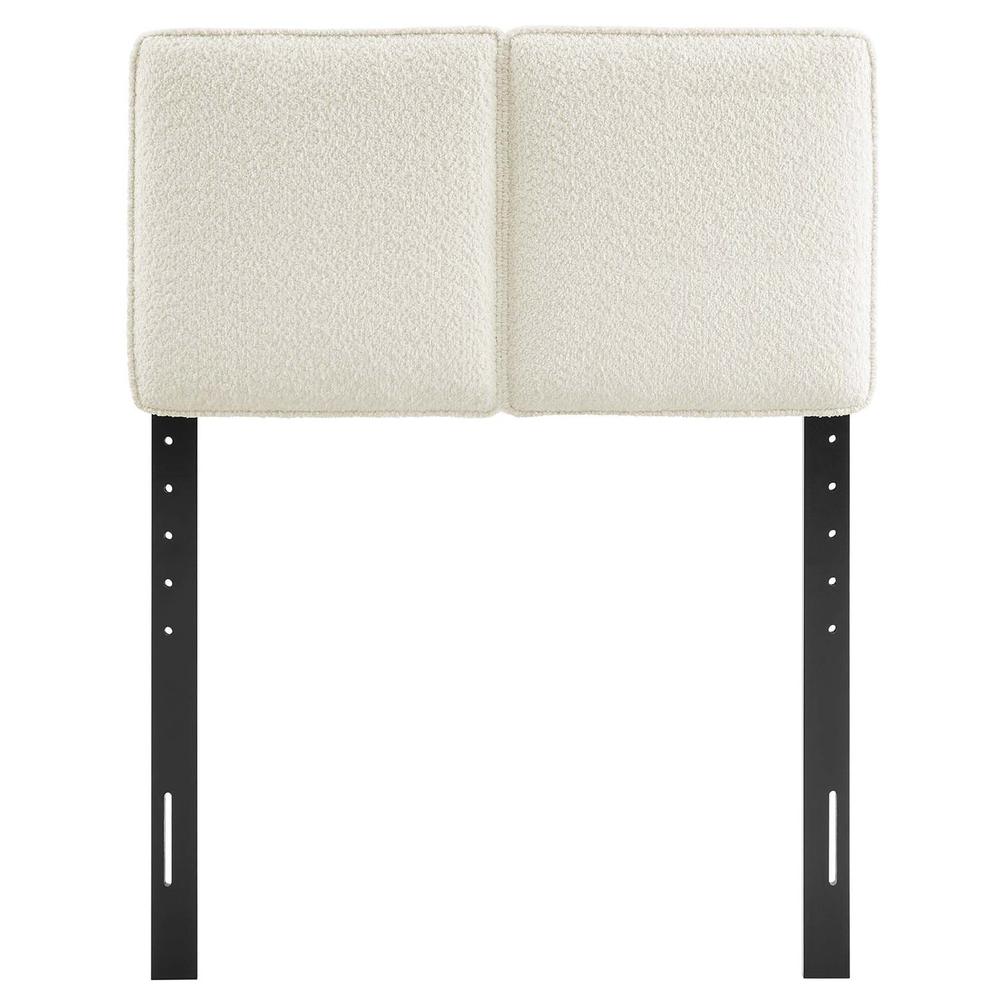 Cream boucle fabric twin headboard with padded, square panels.