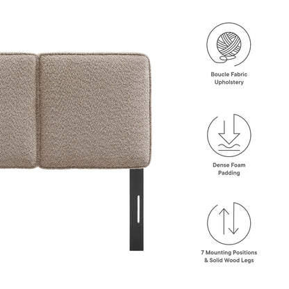 Brown boucle fabric twin headboard with padded foam.