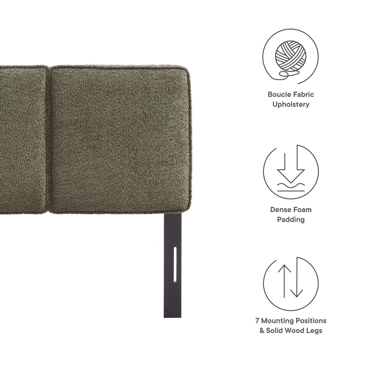 Green boucle fabric twin headboard.