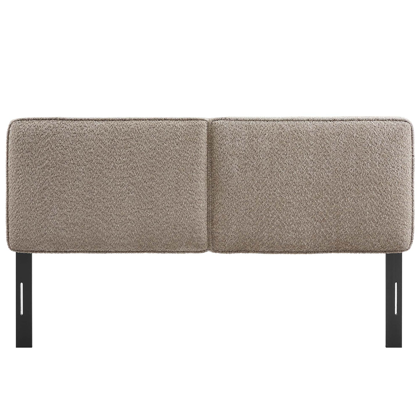 Oat boucle fabric upholstered queen headboard.