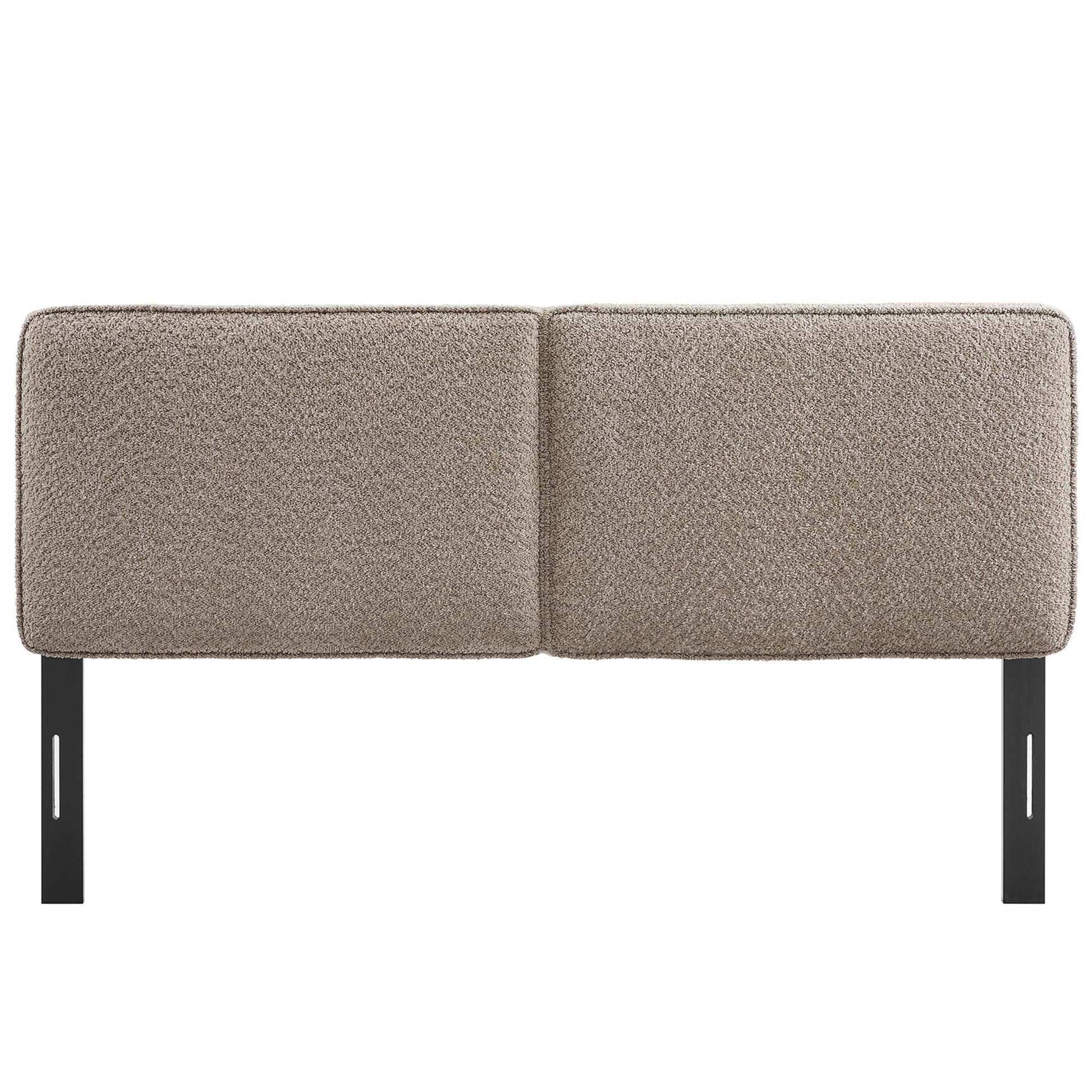 Oat boucle fabric upholstered queen headboard.