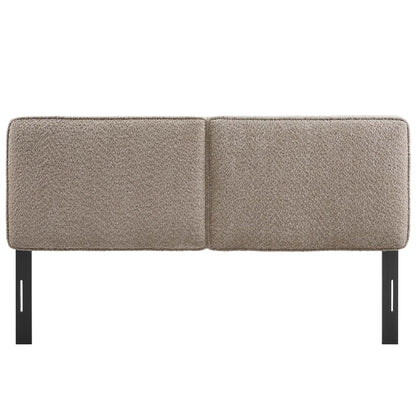 Oat boucle fabric upholstered queen headboard.