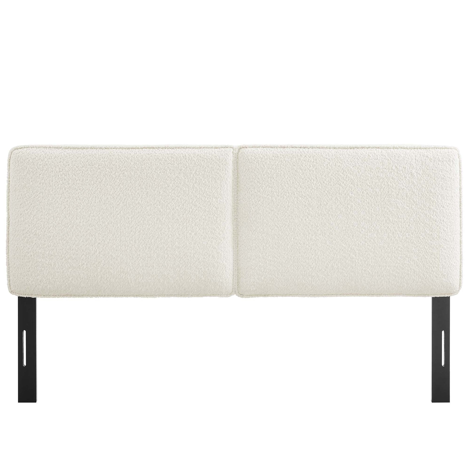 Yellow boucle fabric king headboard, upholstered.