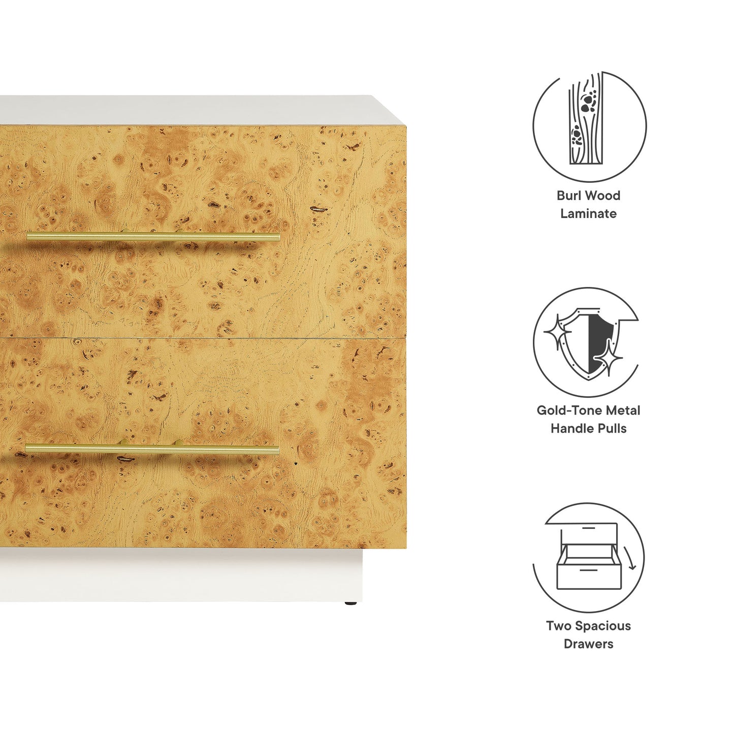 Modway - Abel 2-Drawer Burl Wood Nightstand by Modway  Bedroom Case Goods Brown - MOD-7159-WHI-BUR