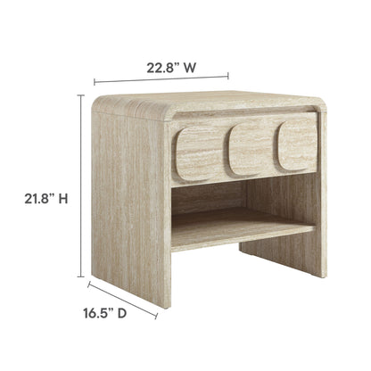 Brown 1-drawer nightstand with open lower shelf; 22.8W x 21.8H x 16.5D.