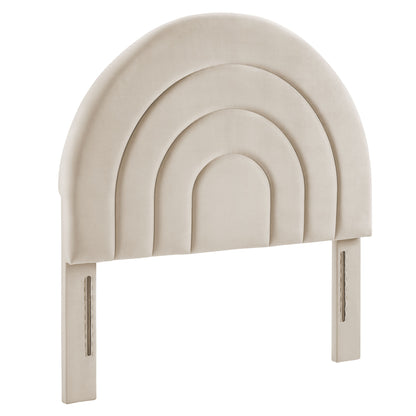 Oatmeal velvet twin headboard with nested rainbow arches, mounts to bed rails.
